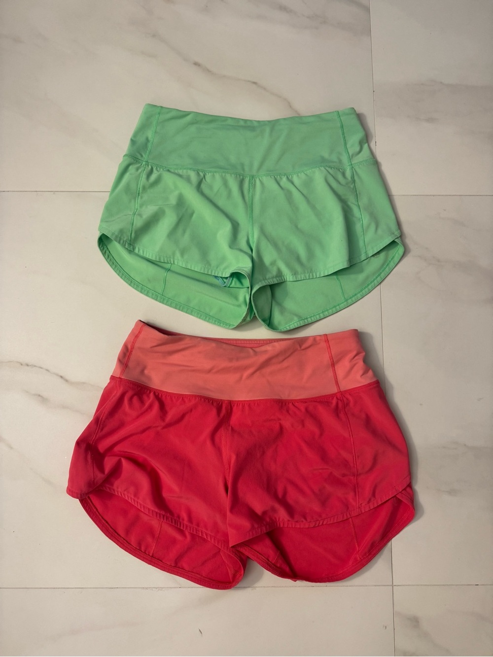 lululemon athletica Mint Green and Coral Pink Layered Running Shorts